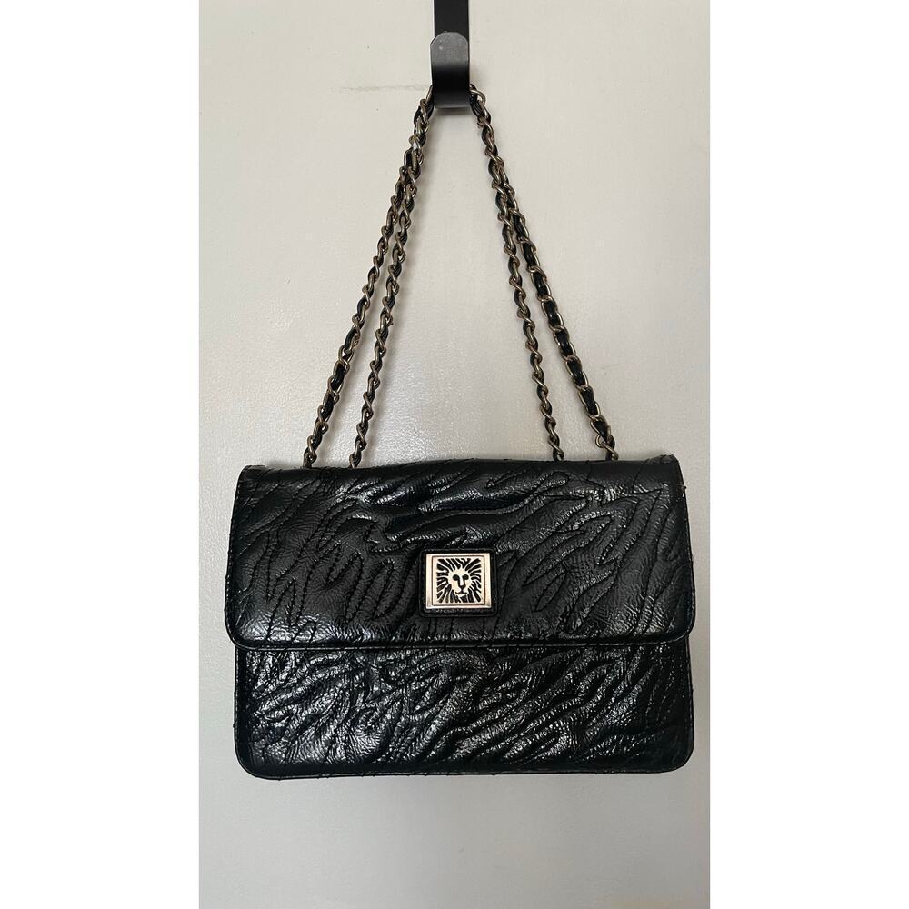 Anne Klein Black Patent Lion Lady Adjustable Shoulder Strap Bag | Color: Black - Picture 9 of 12